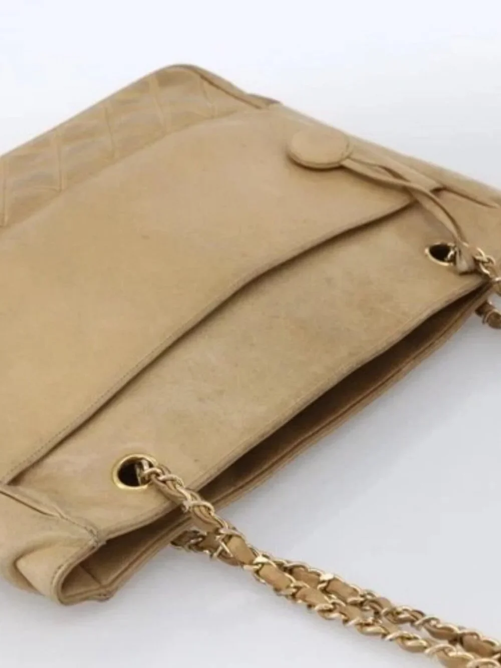 CHANEL Matelasse Chain Shoulder Bag Lamb Skin Beige Gold CC Auth 172997